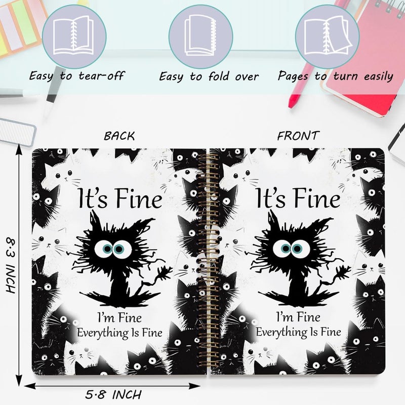 CQM 2 Pcs Funny Cat Spiral Notebook, Cute Funny Gifts Journaling Notebooks for Work, College Ruled Notebook Journal Office Classroom Supplies Motivational Cat Themed Gifts for Women Coworkers - Image 2